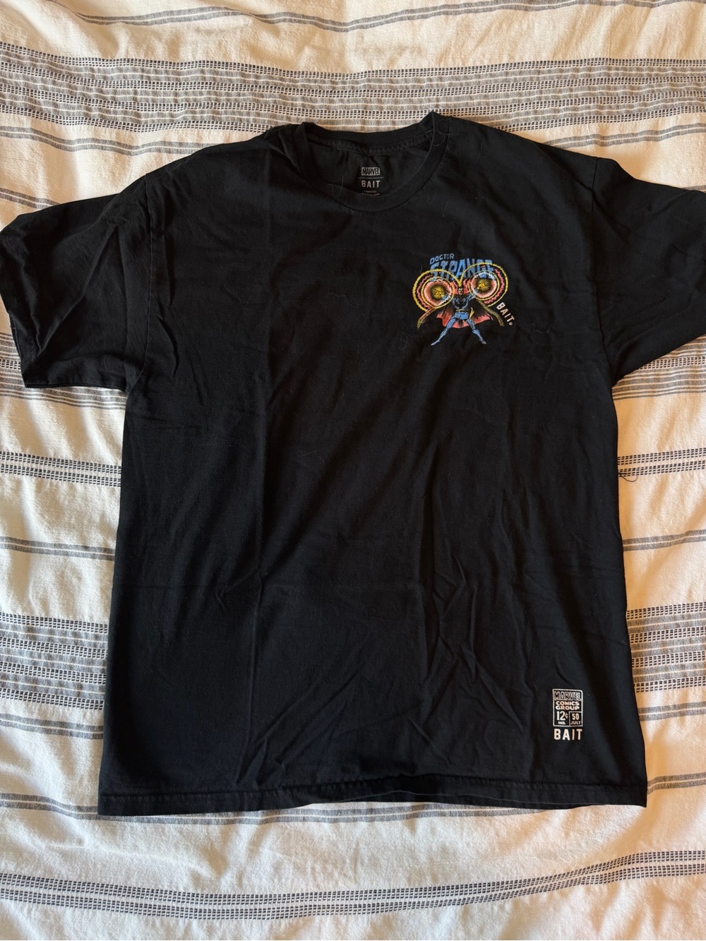 BAIT Black Short Sleeve Graphic Tee with Colorful Chest Art Doctor Strange
